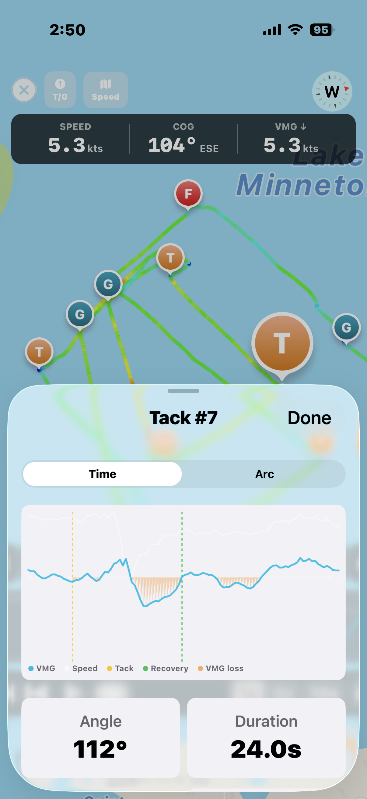 axiotrax full-screen map showing tacks and course marks
