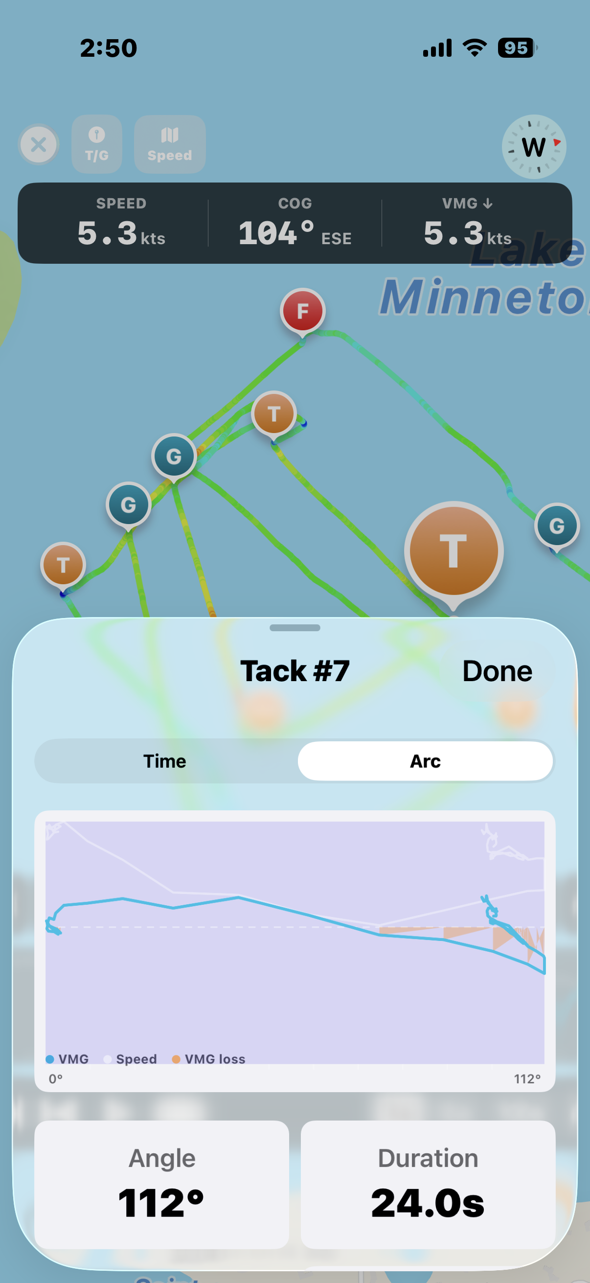 axiotrax SmartCourse tack and gybe markers on the heat map
